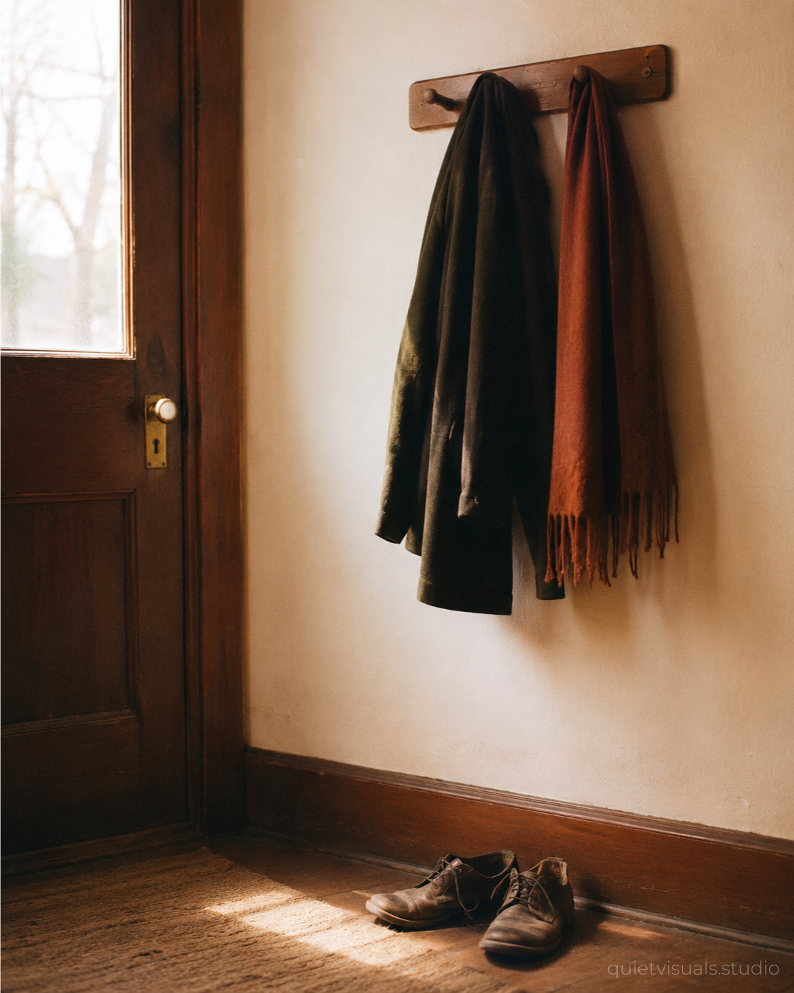 Mantel und Schal am Haken