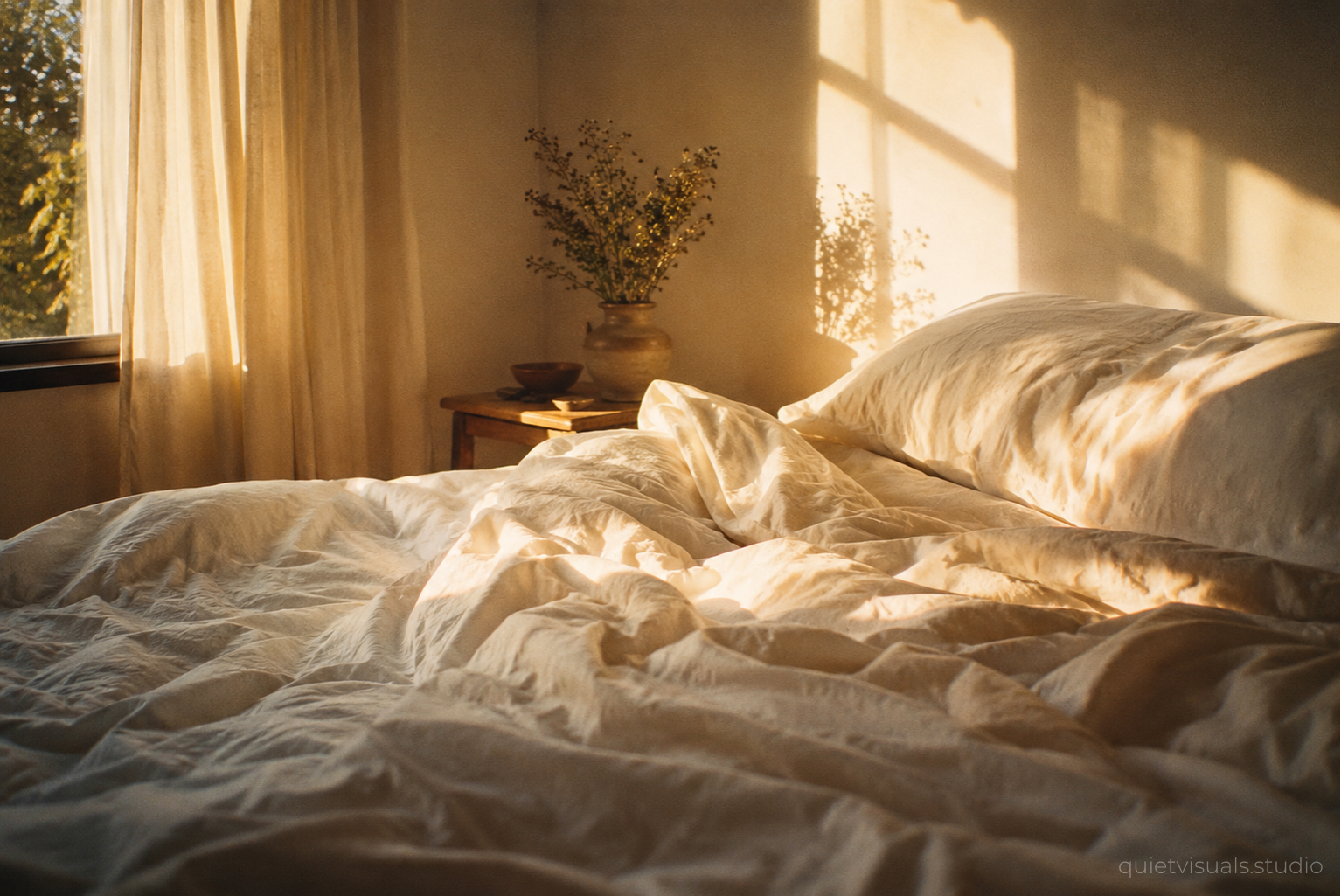 Morgenlicht auf Leinenbettwäsche