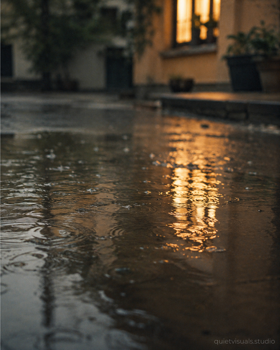 Regenpfütze mit Fensterreflexion